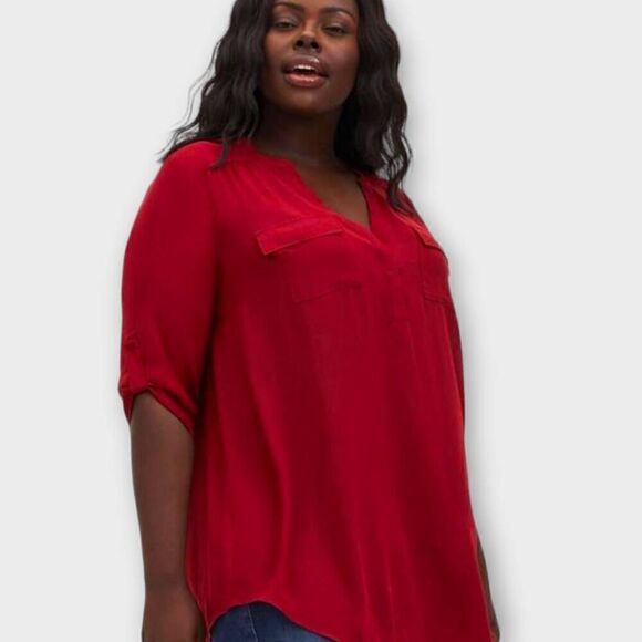 Torrid Womens Top Sz 2X Red Rayon Long Sleeves Tabs Pullover Normcore Sportswear - Picture 1 of 11